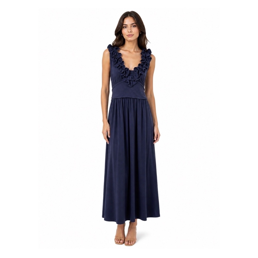 lilly pulitzer navy maxi dress Anasophia in Blue and a functional front tie detail at waist Lilly Pulitzer Leena Midi Dress